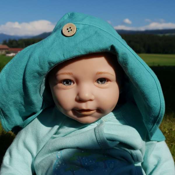 Chapeau bébé anti uv naturel manymonths et évolutif turquoise