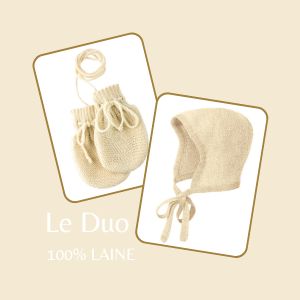 Idée cadeaux de noël pour bébé. Le duo laine de Disana, bonnet beguin et gants pour un look chaud. Durable et éthique. Achat de vos cadeaux sur jeteporte en suisse. En ligne et en boutique à Romont