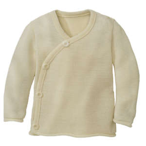 Une jaquette en laine mérinos. Pour des nuits au chaud pour bébé. De disana. Achat et conseils pour bien choisir vos vêtements en fibres naturelles, en suisse. Sur Jeteporte à Romont.