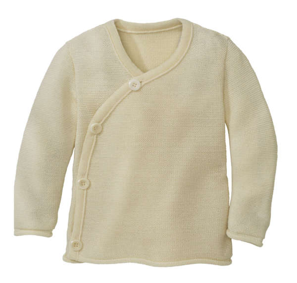 Une jaquette en laine mérinos. Pour des nuits au chaud pour bébé. De disana. Achat et conseils pour bien choisir vos vêtements en fibres naturelles, en suisse. Sur Jeteporte à Romont.