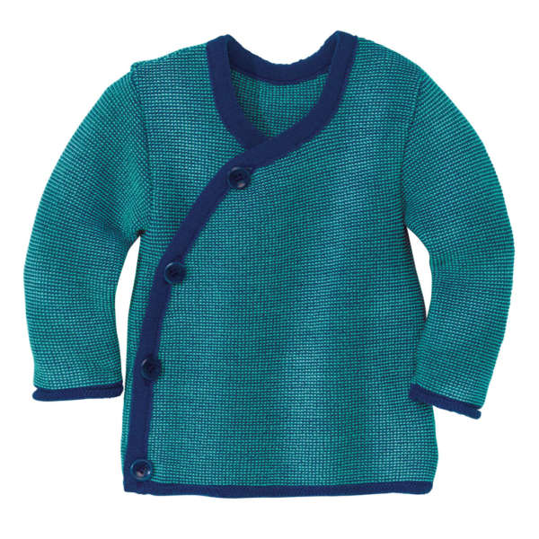 Une jaquette en laine mérinos. Pour des nuits au chaud pour bébé. De disana. Achat et conseils pour bien choisir vos vêtements en fibres naturelles, en suisse. Sur Jeteporte à Romont.