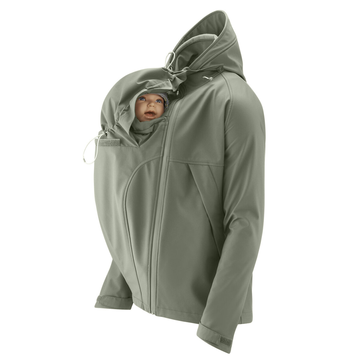 La veste de portage homme pour les papas porteur. En softshell pour faire des randonnées avec votre bébé. Achat en Suisse dans la boutique du portage